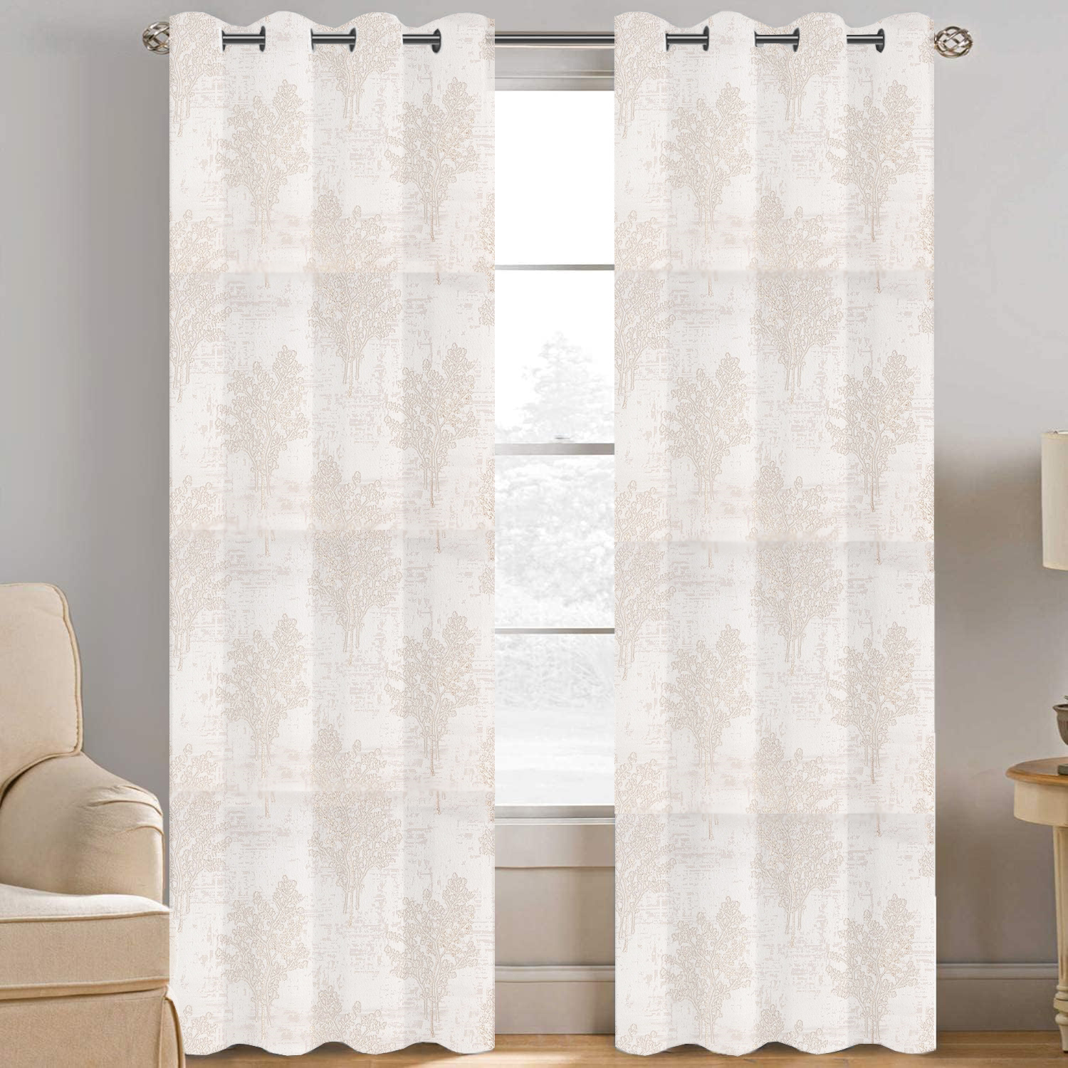 Homi Drapes Ring Curtains Tree Design (1 panel & Tiebacks)